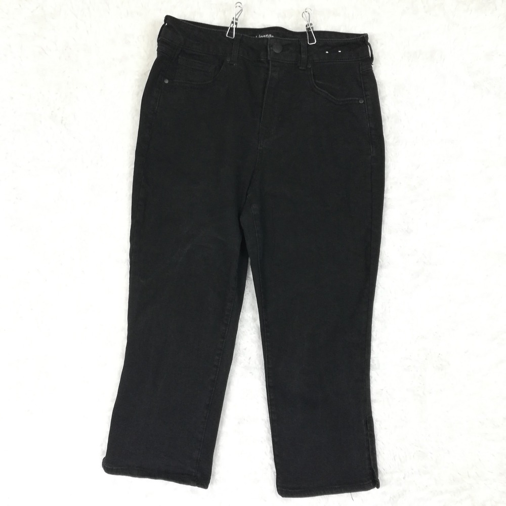 D. Jeans Womens Cropped Black Denim Split Hem High Rise Stretch 10
